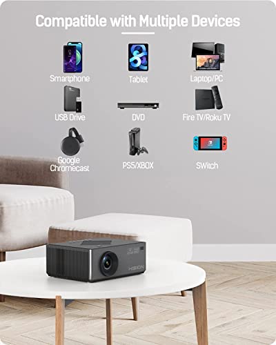 HISION 5G WiFi Bluetooth Projector Native 1080P Movie Projector 4K Support Oudoor Mini Projector for iPhone Home LED TV Projector Compatible with TV Stick Laptop Tablet PC HDMI USB TF DVD