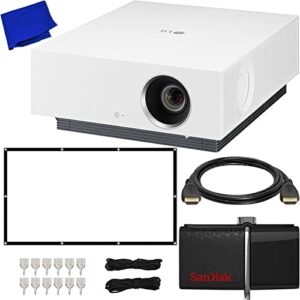 lg cinebeam hu810pw 2700-lumen xpr 4k uhd smart laser home theater dlp projector + sandisk ultra dual usb drive 32gb, 120” foldable projection screen with 12x adhesive wall mounts & more (19pc bundle)