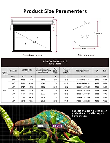 VIVIDSTORM-Deluxe Tensioned Screen,Electric Tab-tensioned Drop Down with White Cinema Screen,White Housing Ceiling and Wall,Compatible with Normal Projector,V6JLW120H