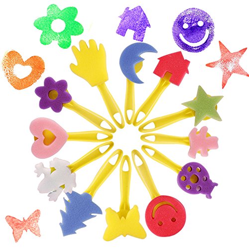 EVNEED Paint Sponges for Kids,29 pcs of Fun Paint Brushes for Toddlers.Coming with Sponge Brush, Flower Pattern Brush, Brush Set, Long Sleeve Waterproof Apron with 3 Roomy Pockets