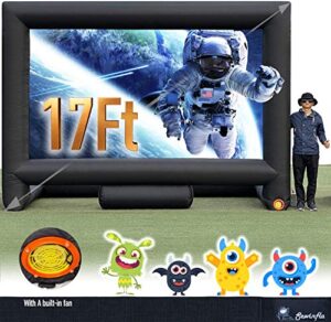 17ft inflatable mega movie screen outdoor – front and rear projection – portable blow up projector screen for grand parties, easy to set up