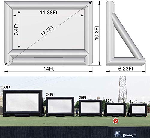 17FT Inflatable Mega Movie Screen Outdoor - Front and Rear Projection - Portable Blow Up Projector Screen for Grand Parties, Easy to Set Up