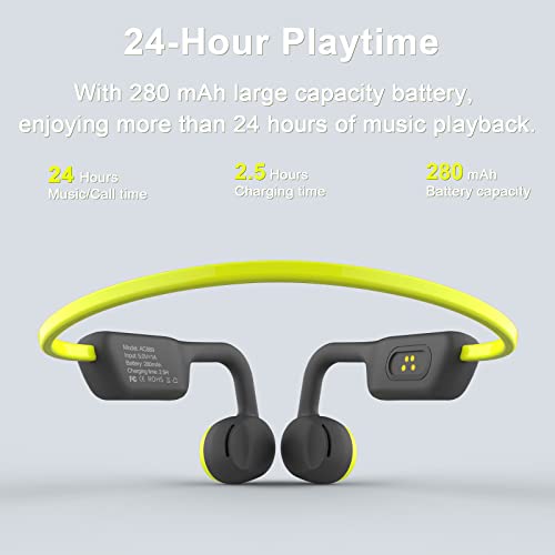 RR SPORTS Open Ear Headphones, Wireless Air Conduction Headphones with Built-in 32G Memory MP3 Player, 24 Hrs Playtime Bluetooth Sport Headset with Mic for Running, Cycling, Driving (Grey & Green)