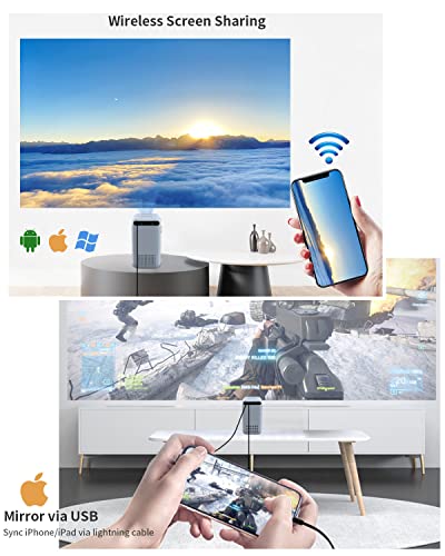 WiFi Projector Home Cinema Wireless 1080P Movie Projectors for iOS & Android, 7000 Lumens Full HD Indoor Outdoor Gaming Projector, Compatible with Airplay, Smartphone, TV Stick, HDMI, USB, PS5