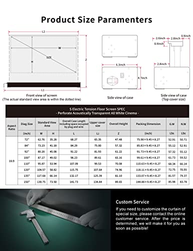 VIVIDSTORM-Projector Screen with Stand Portable Folding Stand Indoor Tension Floor Screen 4k HD All White Cinema, 4K/3D/UHD Gaming/Home Cinema,Compatible with Normally Projector,VSDSTWA84H