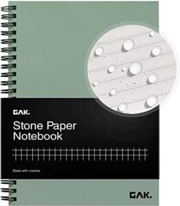 gak. stone paper waterproof spiral notebook, 7.20”x10.11”, 50 sheets, durable notebook, eco-friendly mineral stone paper notebook, waterproof notepad, ruled, green