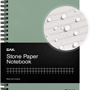 GAK. Stone Paper Waterproof Spiral Notebook, 7.20”x10.11”, 50 sheets, Durable Notebook, Eco-Friendly Mineral Stone Paper Notebook, Waterproof Notepad, Ruled, Green