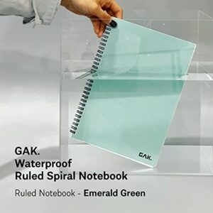 GAK. Stone Paper Waterproof Spiral Notebook, 7.20”x10.11”, 50 sheets, Durable Notebook, Eco-Friendly Mineral Stone Paper Notebook, Waterproof Notepad, Ruled, Green