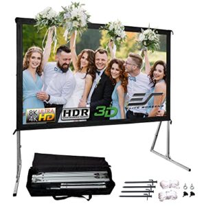 elite screens yard master 2, 100-inch indoor outdoor portable fast folding projector screen w/ stand 16:9, 8k 4k ultra hd 3d movie theater rear projection , oms100hr3 -us based company 2-year warranty
