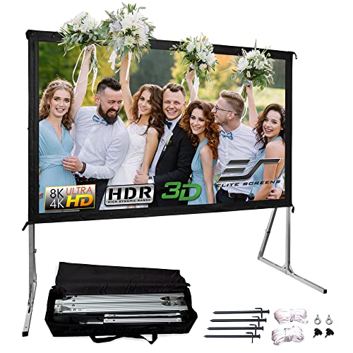 Elite Screens Yard Master 2, 100-inch Indoor Outdoor Portable Fast Folding Projector Screen w/ Stand 16:9, 8K 4K Ultra HD 3D Movie Theater Rear Projection , OMS100HR3 -US Based Company 2-YEAR WARRANTY