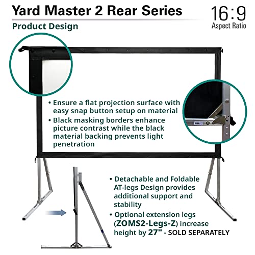 Elite Screens Yard Master 2, 100-inch Indoor Outdoor Portable Fast Folding Projector Screen w/ Stand 16:9, 8K 4K Ultra HD 3D Movie Theater Rear Projection , OMS100HR3 -US Based Company 2-YEAR WARRANTY