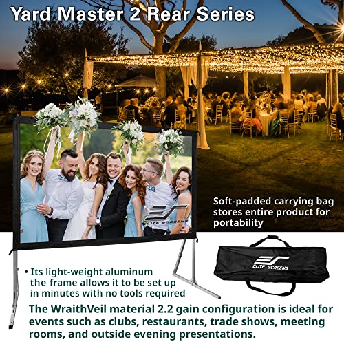 Elite Screens Yard Master 2, 100-inch Indoor Outdoor Portable Fast Folding Projector Screen w/ Stand 16:9, 8K 4K Ultra HD 3D Movie Theater Rear Projection , OMS100HR3 -US Based Company 2-YEAR WARRANTY