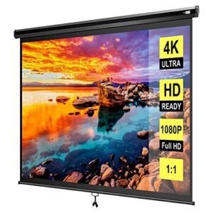 vivohome 120 inch manual pull down projector screen, 1:1 hd retractable widescreen for movie home theater cinema office video game, black