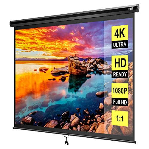 VIVOHOME 120 Inch Manual Pull Down Projector Screen, 1:1 HD Retractable Widescreen for Movie Home Theater Cinema Office Video Game, Black