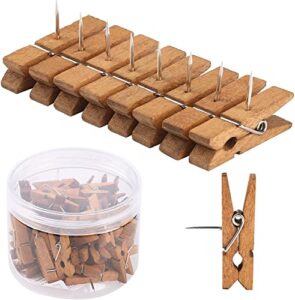 50 pcs push pin with wooden clips, durable wooden push pins, decorative pushpins tacks thumbtacks, tacks for cork board artworks notes photos, craft projects, offices and homes