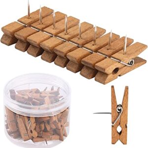 50 PCS Push Pin with Wooden Clips, Durable Wooden Push Pins, Decorative Pushpins Tacks Thumbtacks, Tacks for Cork Board Artworks Notes Photos, Craft Projects, Offices and Homes