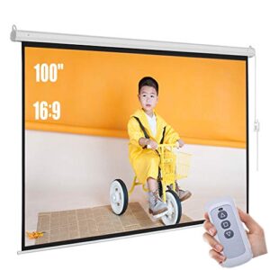 bbsj 100″ motorized electric projector screen 16:9 4k 3d ready wall mounted with 12v trigger remote for home theater