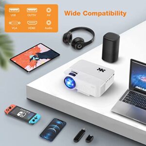 WiFi Projector, 1080P Full HD Supported Mini Movie Projector Home Portable Projector Compatible with TV Stick Smartphone HDMI USB AV, for Outdoor Movies