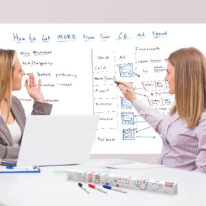 Kassa Whiteboard Wall Sticker Roll - 17.3 in Wide x 8 Ft Long with 3 Dry Erase Markers, Ideal for Classroom, Home, and Office Use - Customizable Adhesive Whiteboard & Can Stick on Any Flat Surface