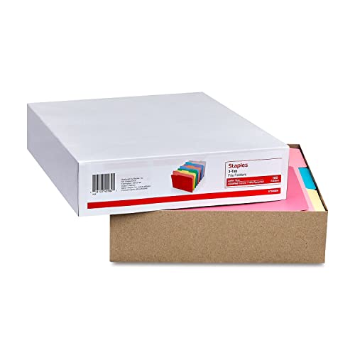 Staples 508804 Colored Top-Tab File Folders 3 Tab 9 Color Assortment Letter 100/Pk