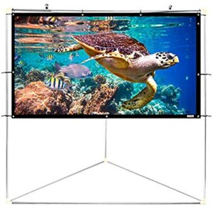 pyle 100″ outdoor portable matt white theater tv projector screen w/ triangle stand – 100 inch, 16:9, 1.15 gain full hd projection for movie / cinema / video / film showing outside home – prjtpots101
