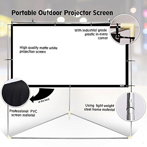 Pyle 100" Outdoor Portable Matt White Theater TV Projector Screen w/ Triangle Stand - 100 inch, 16:9, 1.15 Gain Full HD Projection for Movie / Cinema / Video / Film Showing Outside Home - PRJTPOTS101