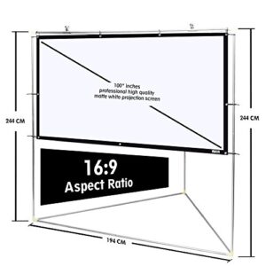 Pyle 100" Outdoor Portable Matt White Theater TV Projector Screen w/ Triangle Stand - 100 inch, 16:9, 1.15 Gain Full HD Projection for Movie / Cinema / Video / Film Showing Outside Home - PRJTPOTS101