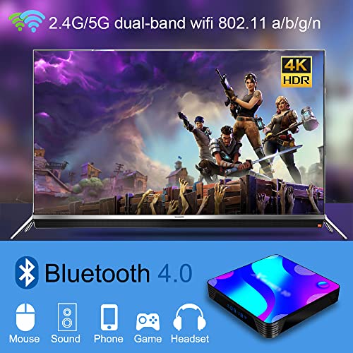 Android 11.0 TV Box, 4GB RAM 32GB ROM, Quad-Core Chip, Support Dual- WiFi 2.4G/5.8 GHZ, 4K 6K Utral HD / 3D / H.265 / HDR 10+/Bluetooth 4.2/USB 3.0/Come with Wireless Backlit Mini-Keyboard