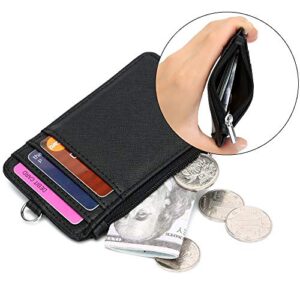 Leamekor ID Badge Holder with Neck Lanyard PU Leather ID Badge Wallet Case with 1 ID Window, 4 Card Slots, 1 Side Zipper Pocket