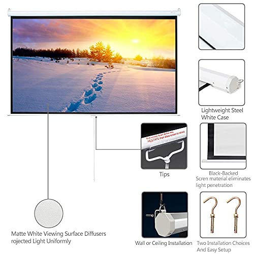 FMOGE Portable Folding 84 Inch 16:9 Manual Pull Down Projector Indoor Outdoor Projection Screen Home Theater Movie