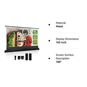 Akia Screens Pull Up Projector Screen Motorized with Remote, Floor Rising Projector Screen Tab Tension 102 inch 16:9 Indoor Movie Video Home Theater Cinema Office, CineWhite, Black Casing AK-FMT102UH2