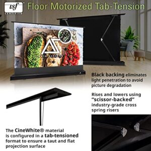 Akia Screens Pull Up Projector Screen Motorized with Remote, Floor Rising Projector Screen Tab Tension 102 inch 16:9 Indoor Movie Video Home Theater Cinema Office, CineWhite, Black Casing AK-FMT102UH2