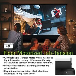 Akia Screens Pull Up Projector Screen Motorized with Remote, Floor Rising Projector Screen Tab Tension 102 inch 16:9 Indoor Movie Video Home Theater Cinema Office, CineWhite, Black Casing AK-FMT102UH2