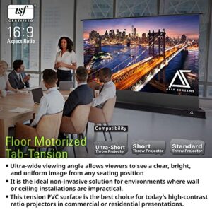 Akia Screens Pull Up Projector Screen Motorized with Remote, Floor Rising Projector Screen Tab Tension 102 inch 16:9 Indoor Movie Video Home Theater Cinema Office, CineWhite, Black Casing AK-FMT102UH2