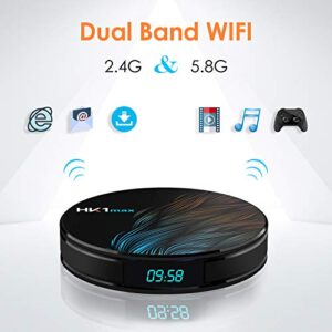 Android 11.0 TV Box with 4GB RAM 64GB ROM HK1 max RK3318 Quad Core 64 bit Built in BT 4.1 Dual-WiFi 2.4GHz/5GHz Supporting 4K (60Hz) Full HD/3D/H.265,USB 3.0