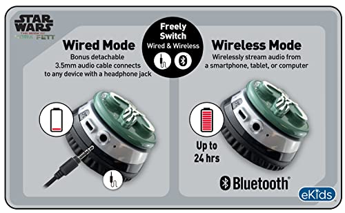 eKids Book of Boba Fett Bluetooth Headphones, Wireless Headphones with Microphone Includes Aux Cord, Kids Headphones for School, Home, or Travel