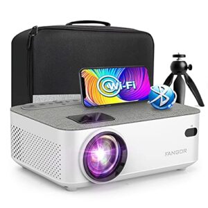 Mini WiFi Projector with Bluetooth - 1080P Supported Outdoor Movie Projector for Home Theater, FANGOR Portable Video Projector with HDMI USB VGA AV Interfaces [Tripod and Carry Bag Included]