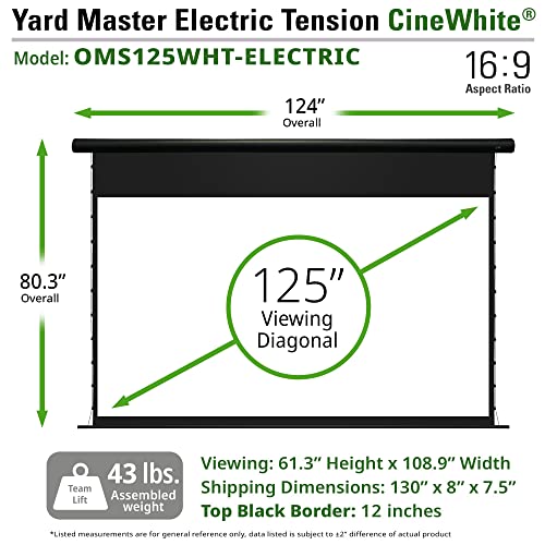 Elite Screens Yard Master Electric Tension CineWhite, 125" Diag. 16:9 Motorized Tab-Tensioned Projector Screen, IP33 Rated, RF Remote Control, 4K/8K Ultra HD 3D Movie Theater (OMS125WHT-ELECTRIC)