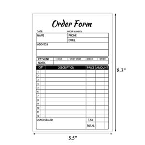 Sales Order Books,2 Part Carbonless Sales Invoice Book for Small Business,5.5 x 8.3 inches,Receipt Book with Cardboard(50 Sets)