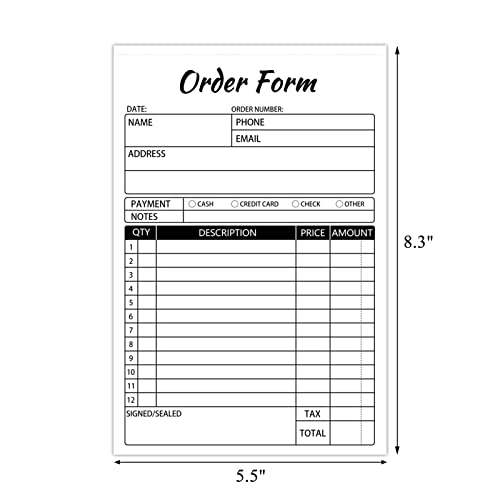 Sales Order Books,2 Part Carbonless Sales Invoice Book for Small Business,5.5 x 8.3 inches,Receipt Book with Cardboard(50 Sets)