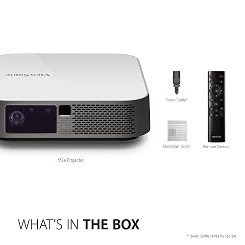 ViewSonic M2e 1080p Portable Projector with 1000 LED Lumens, H/V Keystone, Auto Focus, Harman Kardon Bluetooth Speakers, HDMI, USB C, 16GB Storage, Stream Netflix with Dongle