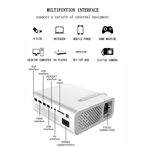 DROOS Portable Projector for Mini Home Theater System Movie Video with HDMI Compatible 1080P AV USB (Color : White, Size : 18.90x1(projectors)