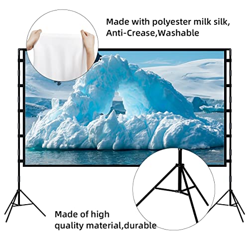 Projector Screen with Stand,Towond 100 inch Portable Projection Screen, Indoor Outdoor Screen 16:9 4K HD Rear Front Movie Screen with Carry Bag Wrinkle-Free Design for Home Theater Backyard Cinema