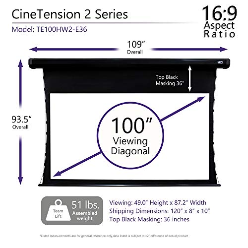 Elite Screens CineTension 2 Projector Screen, 100-inch 16:9, Indoor Electric Motorized Home Theater Automatic Front Projection Movie Office Presentations,TE100HW2-E36| US Based Company 2-Year Warranty