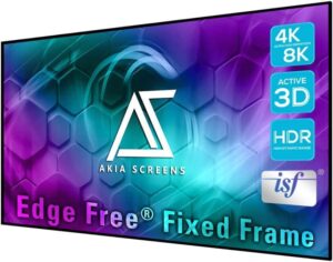akia screens 145 inch edge free fixed frame projector screen 145″ diagonal 16:9 8k 4k ultra hd 3d ready cinewhite uhd-b black projection screen for indoor movie video home theater ak-nb145h