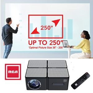 RCA RPJ167 WiFi Bluetooth Projector 4K Supported - HD Outdoor Projector 680ANSI Native 1080P, Home Theater Projector with 300" Display, Movie Projector for TV Stick, PS5, Laptop