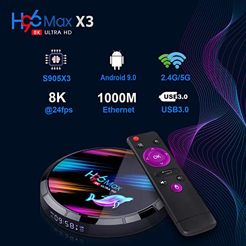 H96 Max X3 TV Box Android 9.0 4GB 32GB Android TV Box Amlogic S905X3 64-bit Quad core A55 CPU G31 GPU Support 2.4G/5G Dual Wifi/1000M LAN/BT 4.0/USD3.0/H265/HD2.1/3D 4K/8K Smart TV Box