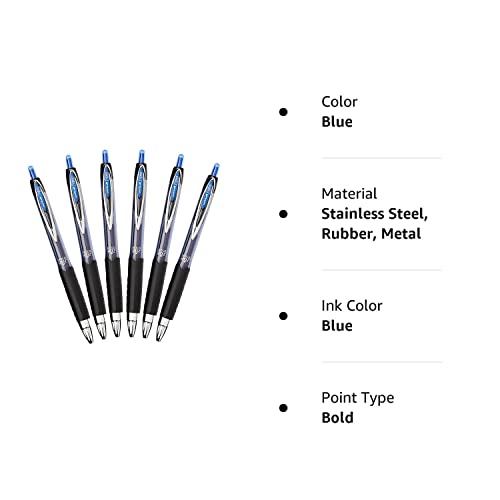 Uni-Ball Signo 207 Retractable Gel Pen, 1.0mm Bold Point, Blue, Pack of 6