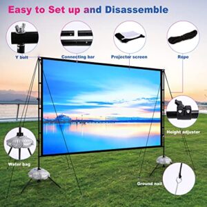 Projector Screen with Stand 100 inch, Sedpell 16:9 4K HD Indoor Outdoor Movie Screen with Water Bag, Rear&Front Projection, Portable Projector Screen and Stand Package for Home Backyard Travel Theater