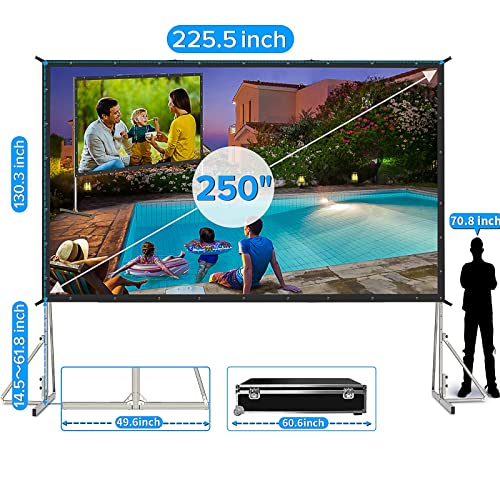 JWSIT 250 inch Projector Screen with Stand, Upgraded 3 Layers PVC 16:9 Large Outdoor Projector Screen, Portable Outdoor Movie Screen with Carrying Bag for Large Commercial Performance